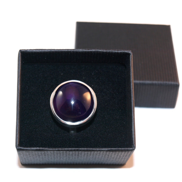 Eleganter Amethyst Ring – Handgefertigter Silberring mit großem rundem und violettem Stein